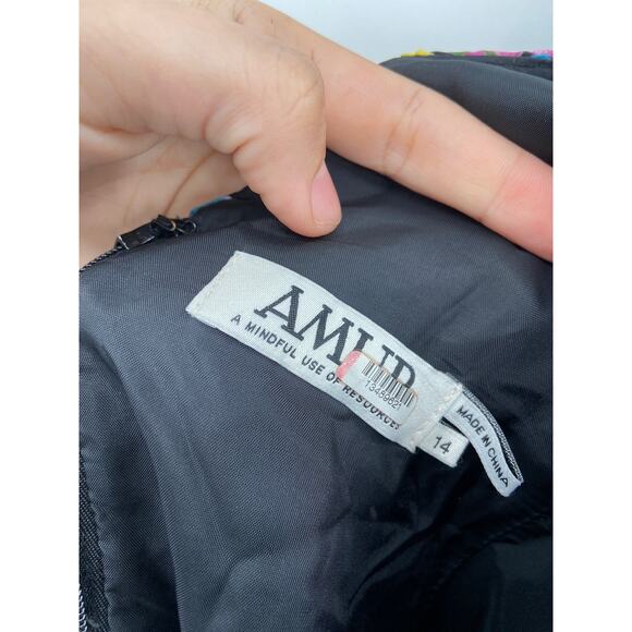 AMUR Evita Silk Multicolor Floral Print Chiffon Ruffled V-Neck Maxi Dress Sz 14 - Picture 7 of 7